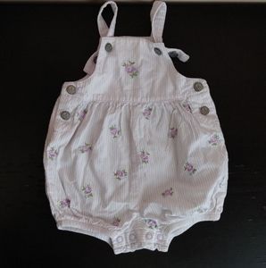 Vintage Floral Lavender Pinstriped Baby Short Overall